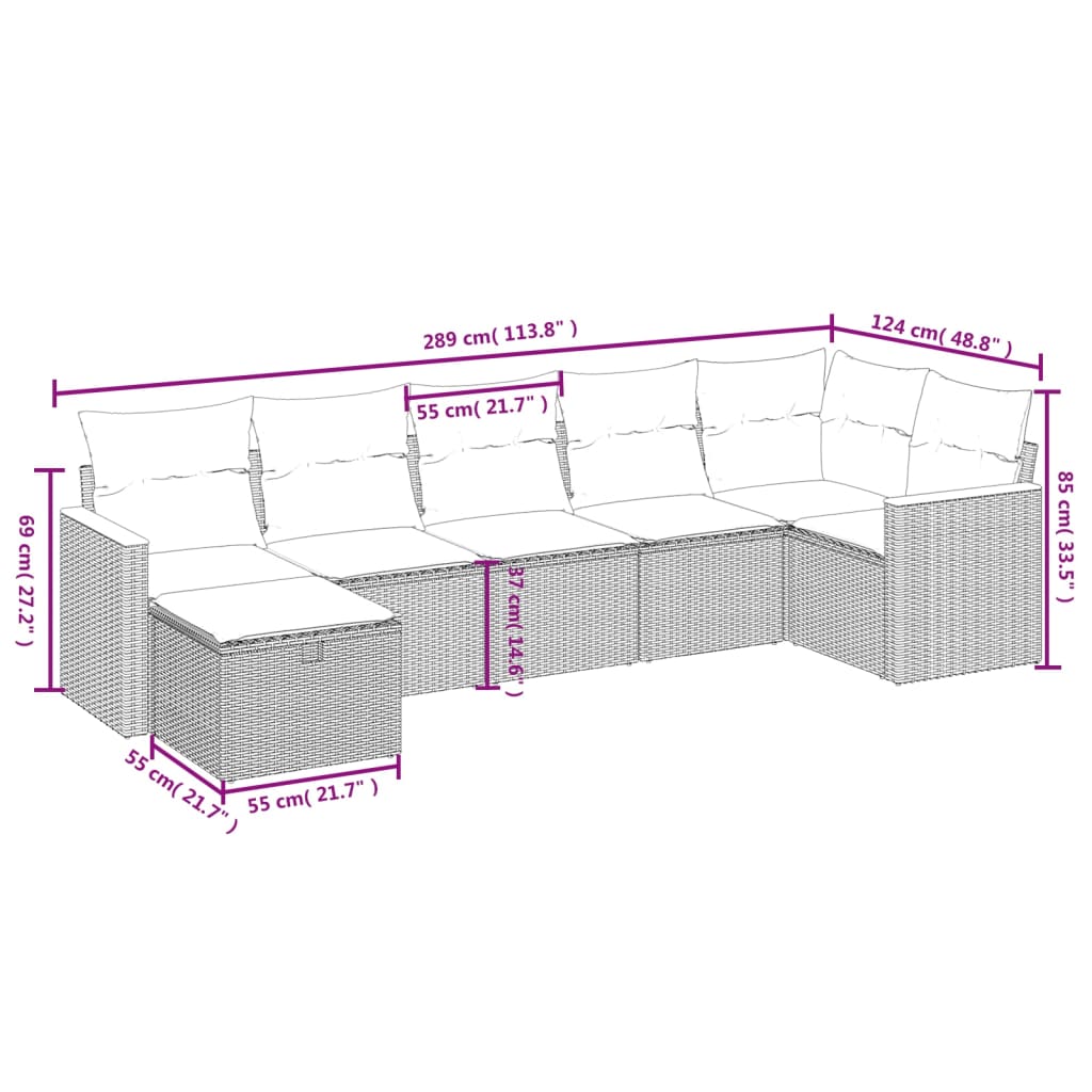 vidaXL Set Divano da Giardino 7 pz con Cuscini Beige Misto Polyrattan