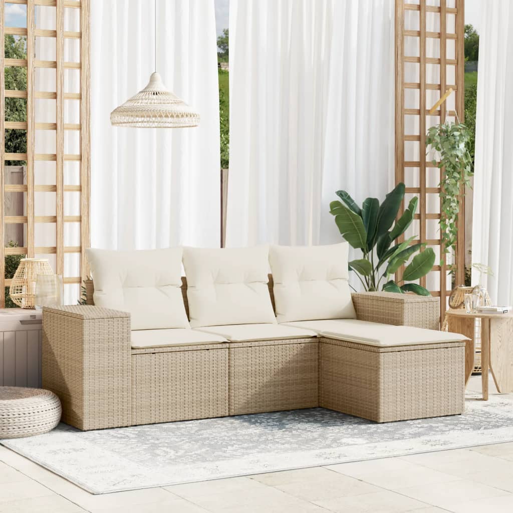 vidaXL Set Divano da Giardino 4 pz con Cuscini Beige in Polyrattan