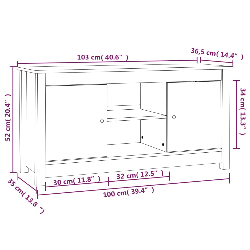 vidaXL Mobile Porta TV Ambra 103x36,5x52 cm in Legno Massello di Pino