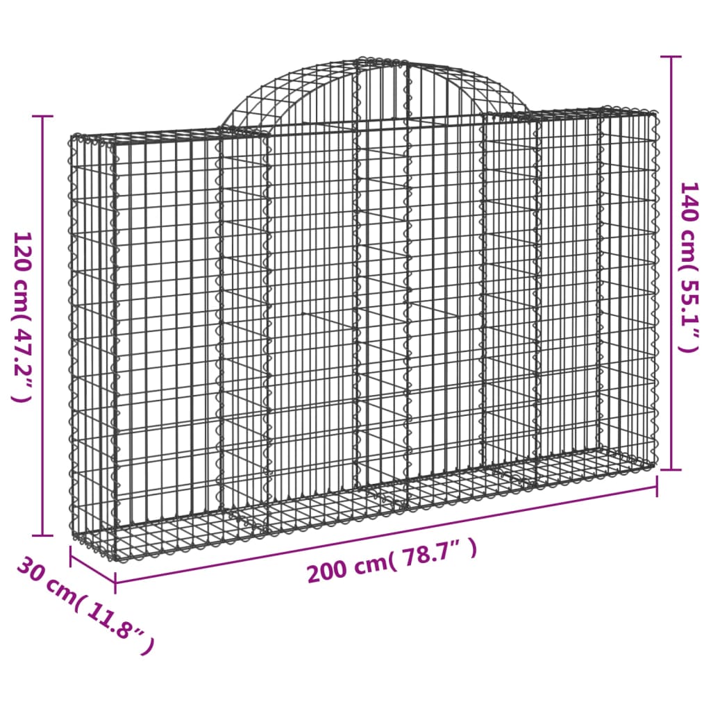 vidaXL Cesti Gabbioni ad Arco 20 pz 200x30x120/140 cm Ferro Zincato