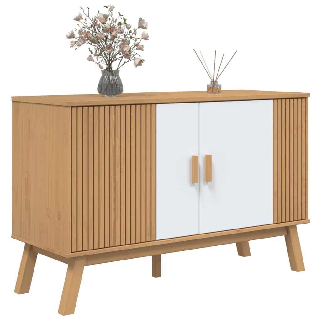 vidaXL Credenza OLDEN Bianca e Marrone 114x43x73,5 cm Massello di Pino