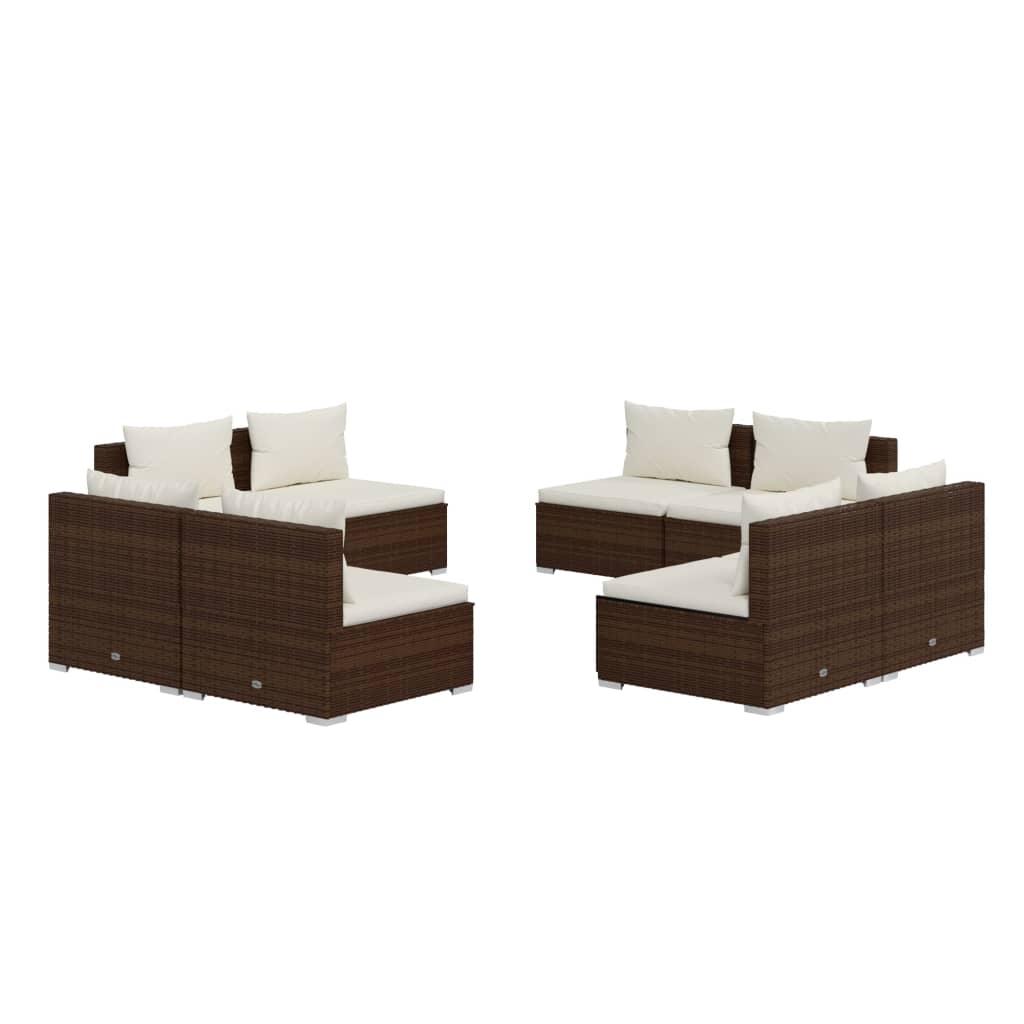 vidaXL Set Divani da Giardino 8 pz con Cuscini in Polyrattan Marrone