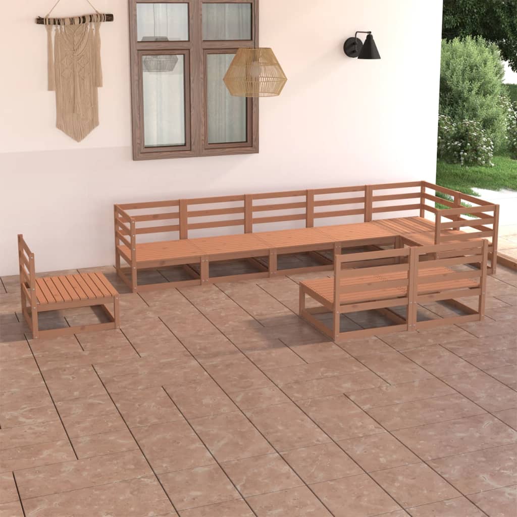 vidaXL Set Salotto da Giardino 9pz Marrone Ambra Legno Massello Pino