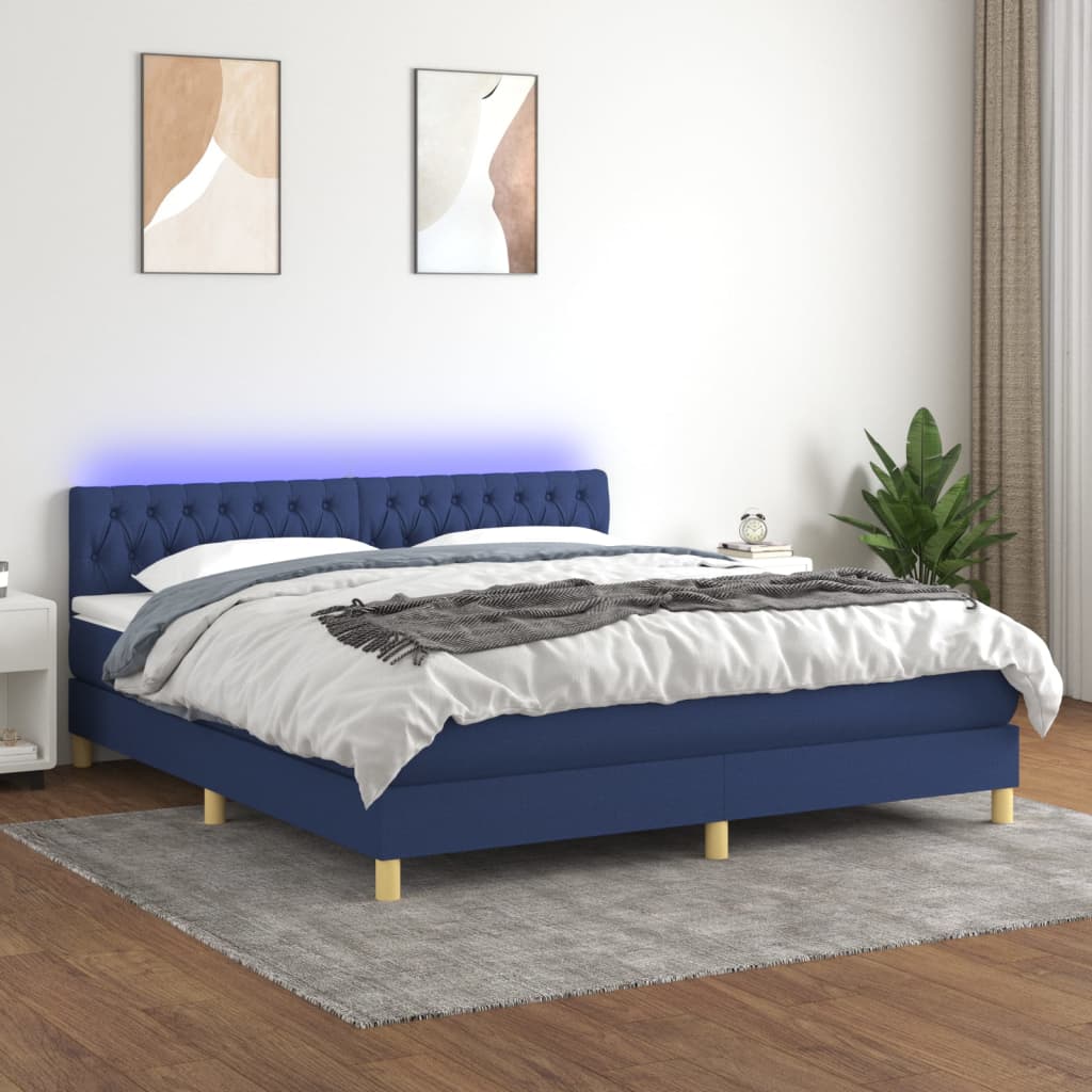 vidaXL Letto a Molle con Materasso e LED Blu 180x200 cm in Tessuto