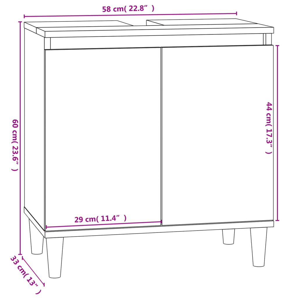 vidaXL Mobile Lavabo Nero 58x33x60 cm in Legno Multistrato