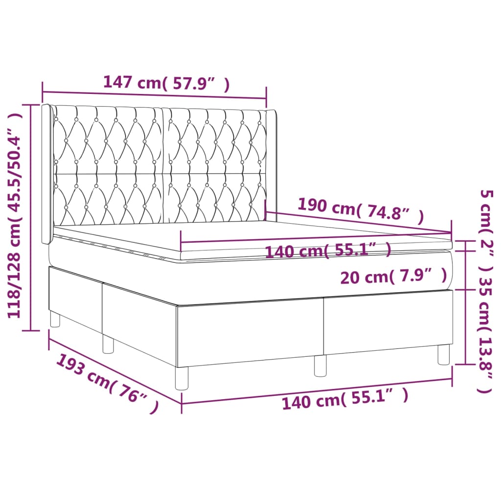 vidaXL Letto a Molle Materasso e LED Grigio Chiaro 140x190 cm Tessuto