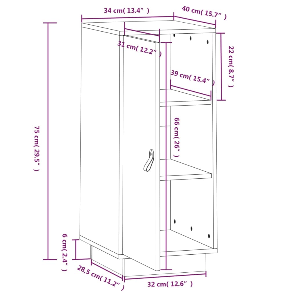 vidaXL Credenza ambra 34x40x75 cm in Legno Massello di Pino