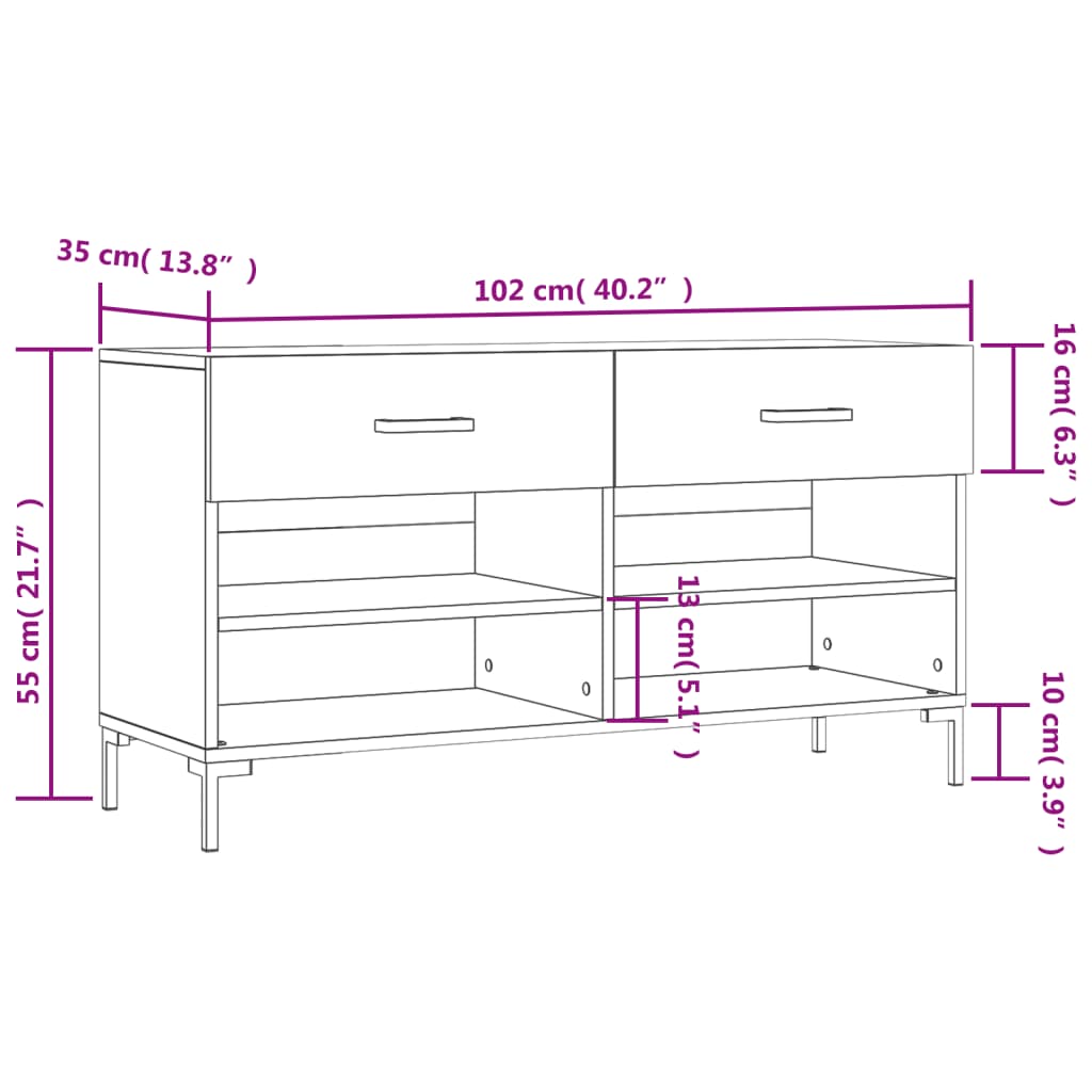 vidaXL Panca Porta Scarpe Bianco Lucido 102x35x55 cm Legno Multistrato