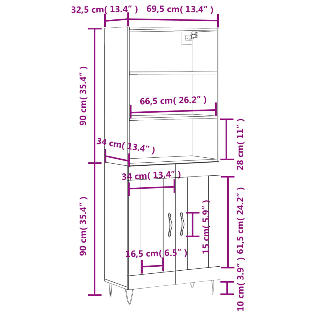 vidaXL Credenza Rovere Fumo 69,5x34x180 cm in Legno Multistrato