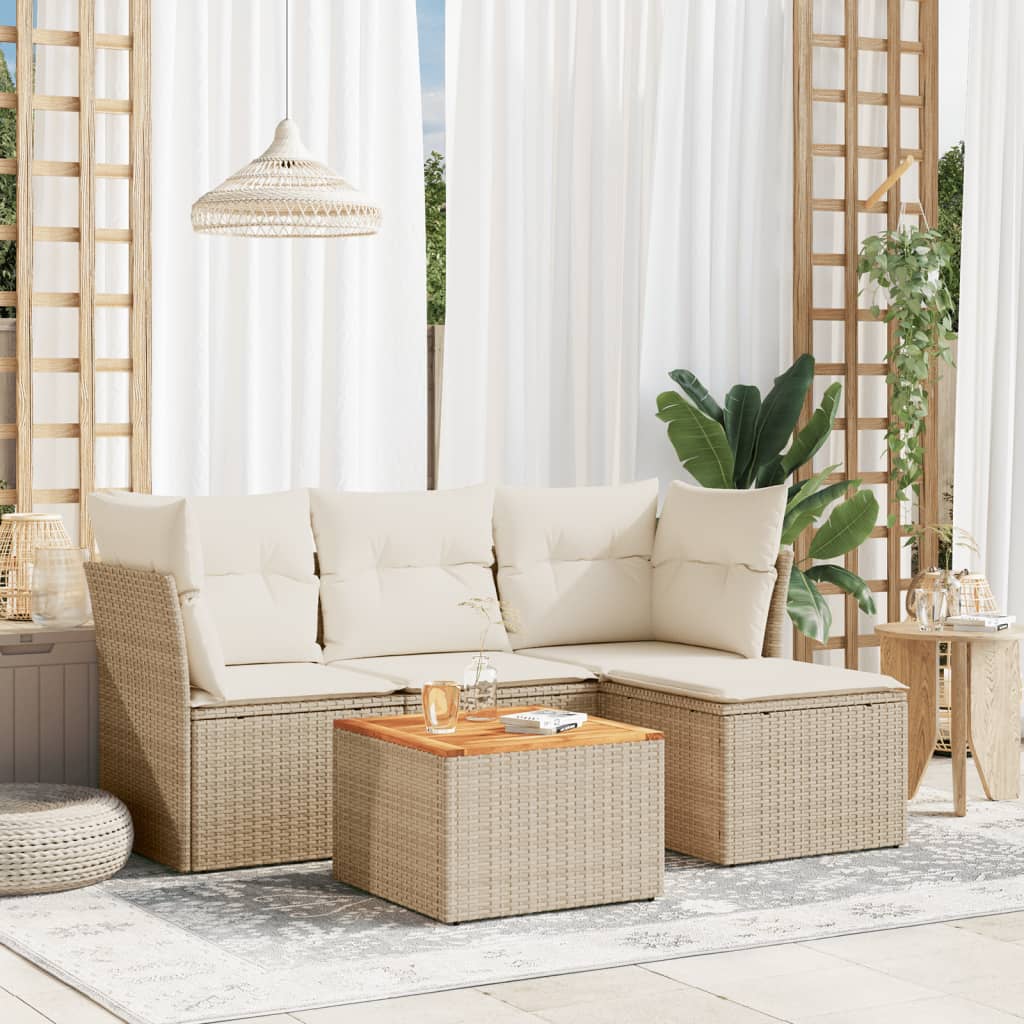 vidaXL Set Divano da Giardino 5 pz con Cuscini Beige in Polyrattan