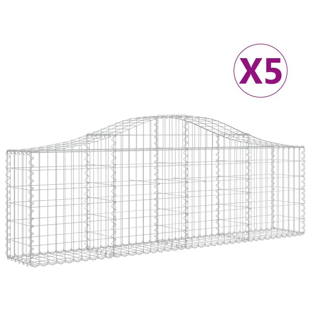 vidaXL Cesti Gabbioni ad Arco 5 pz 200x30x60/80 cm Ferro Zincato