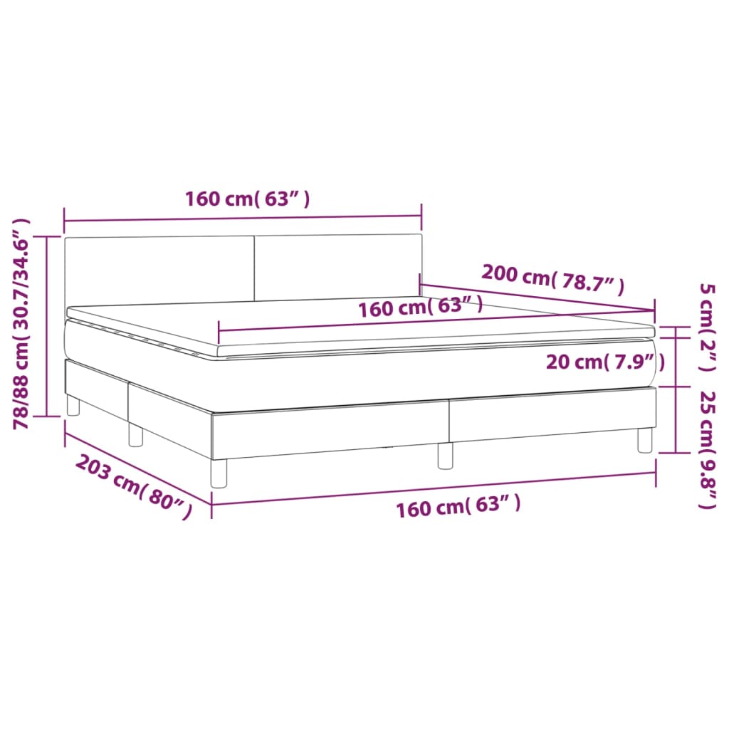 vidaXL Giroletto a Molle con Materasso Grigio Chiaro160x200 cm Tessuto