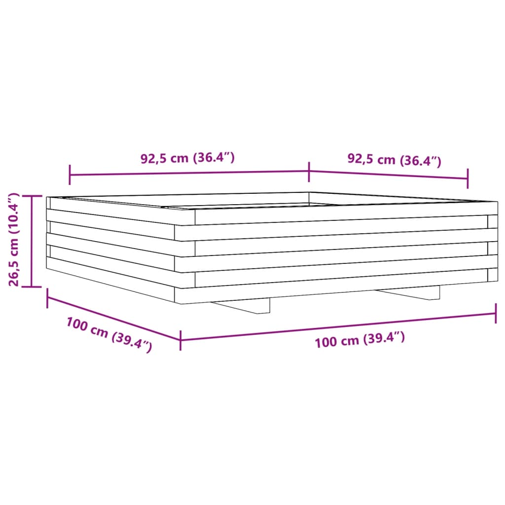 vidaXL Fioriera Giardino 100x100x26,5cm Legno Massello Pino