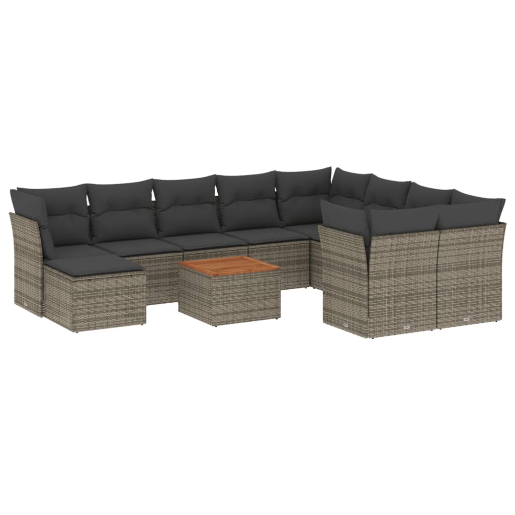 vidaXL Set Divani da Giardino 11 pz con Cuscini in Polyrattan Grigio