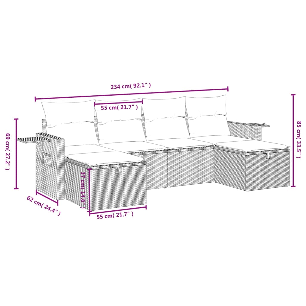 vidaXL Set Divano da Giardino 6 pz con Cuscini Grigio in Polyrattan