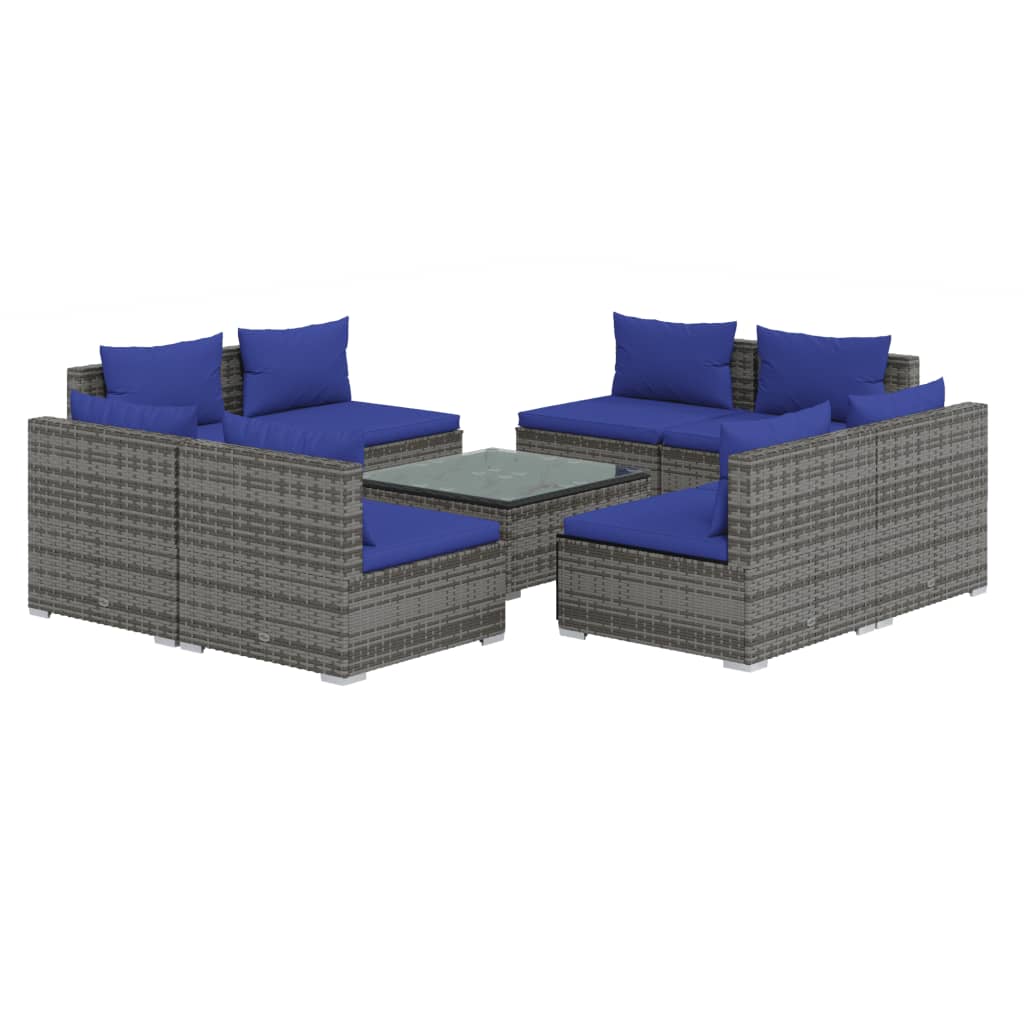 vidaXL Set Divani da Giardino 9 pz con Cuscini in Polyrattan Grigio