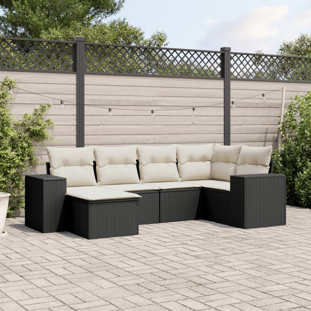 vidaXL Set Divano da Giardino 6 pz con Cuscini Nero in Polyrattan