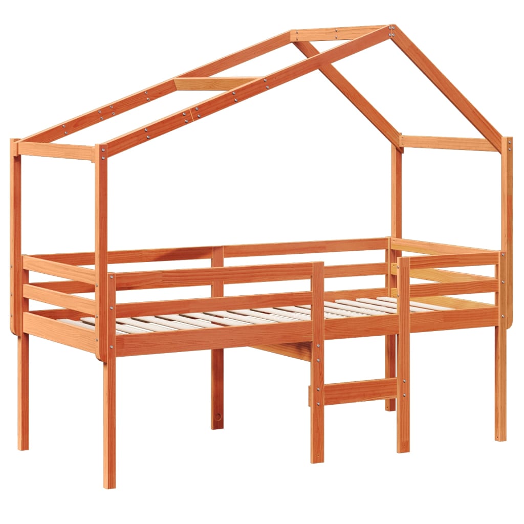 vidaXL Letto a Soppalco con Tetto Cera 75x190cm Legno Massello di Pino