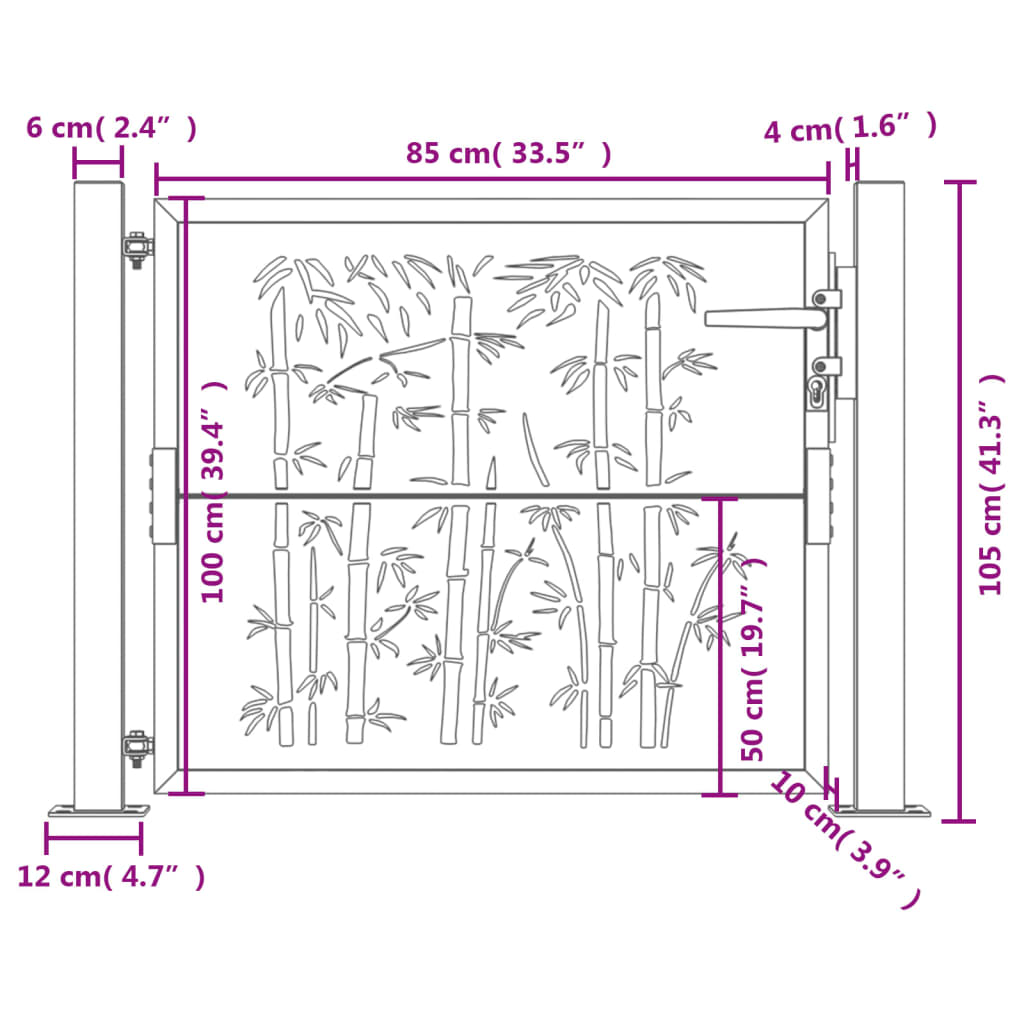 vidaXL Cancello Giardino Antracite 105x105 cm in Acciaio Design Bambù