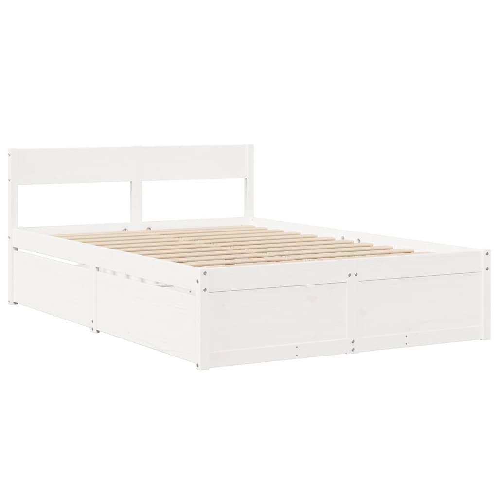 vidaXL Letto Cassetti e Materasso Bianco 140x190cm Legno Massello Pino