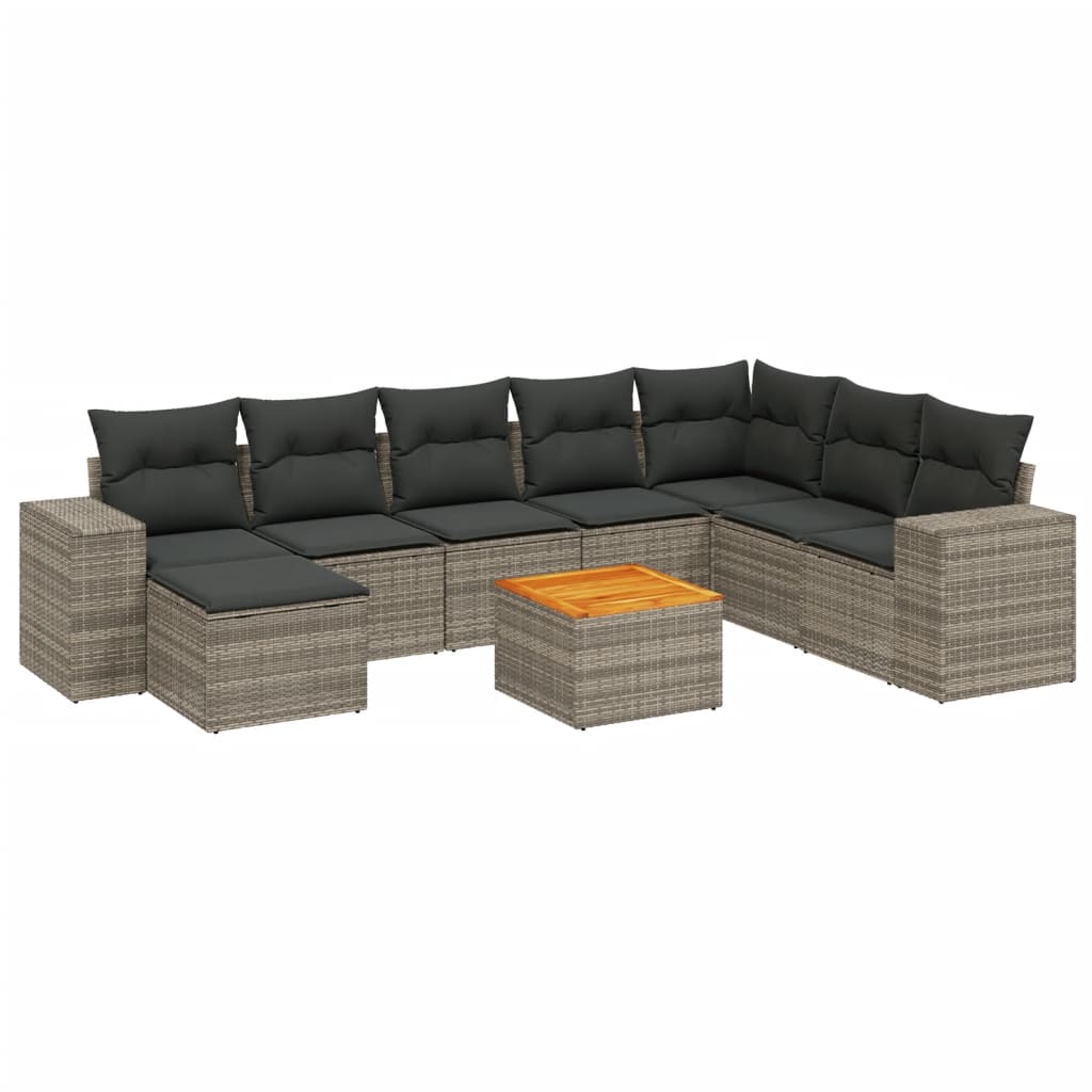 vidaXL Set Divano da Giardino 9 pz con Cuscini Grigio in Polyrattan