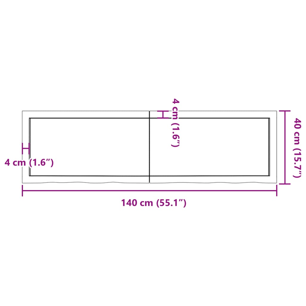 vidaXL Piano Bagno Marrone Scuro 140x40x(2-4)cm Legno Trattato