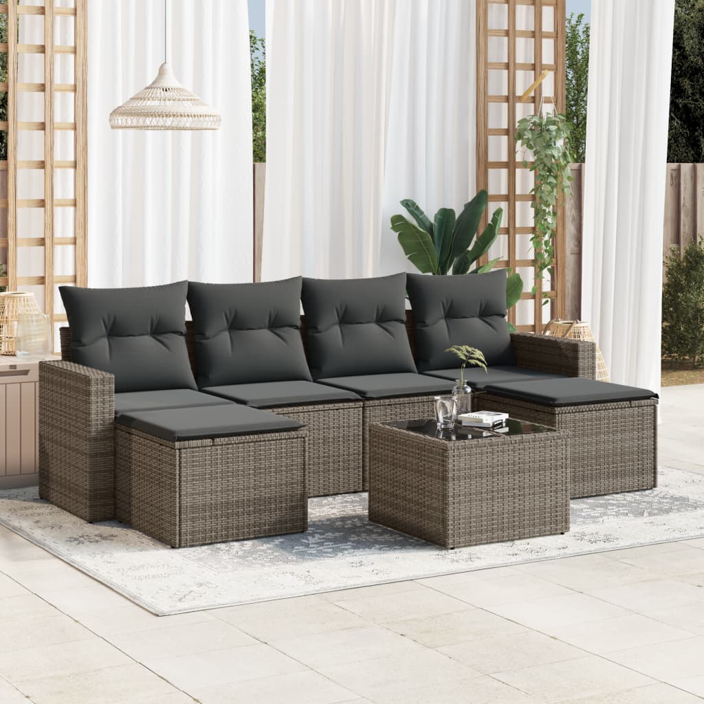 vidaXL Set Divani da Giardino 7 pz con Cuscini Grigio in Polyrattan