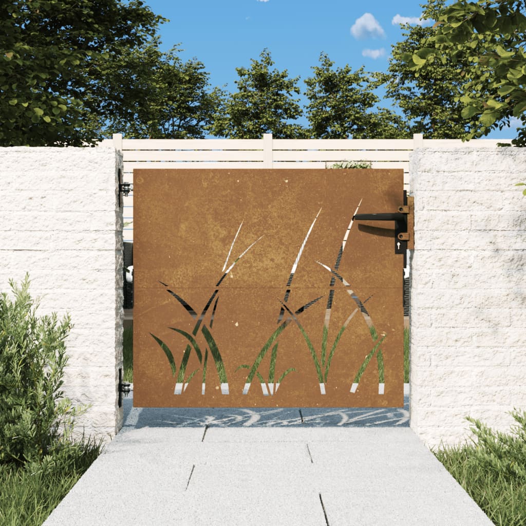 vidaXL Cancello da Giardino 85x100 cm in Acciaio Corten Design Erba