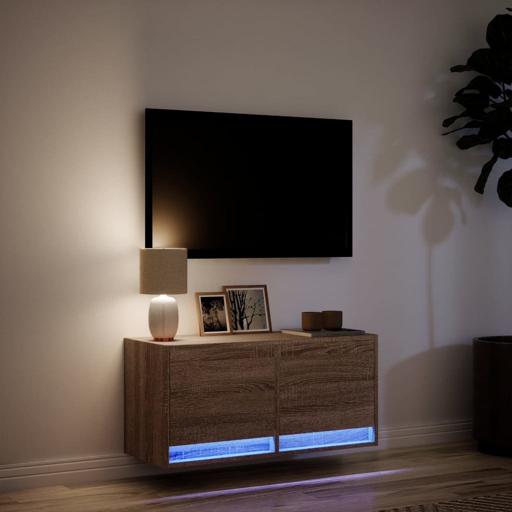 vidaXL Mobile TV a Parete con Luci LED Rovere Marrone 80x31x35 cm