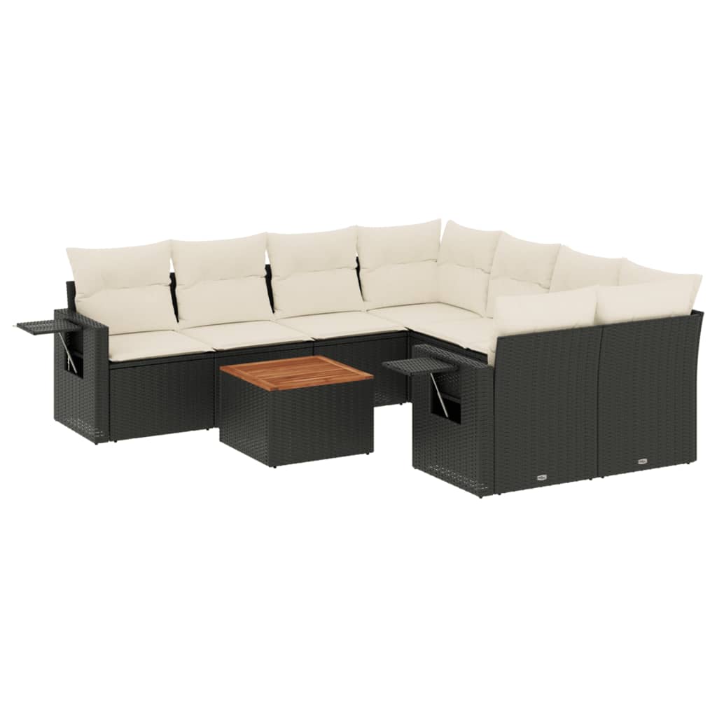 vidaXL Set Divani da Giardino 9 pz con Cuscini Nero in Polyrattan