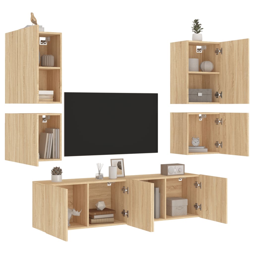 vidaXL Mobili TV a Muro 6pz Rovere Sonoma in Legno Multistrato