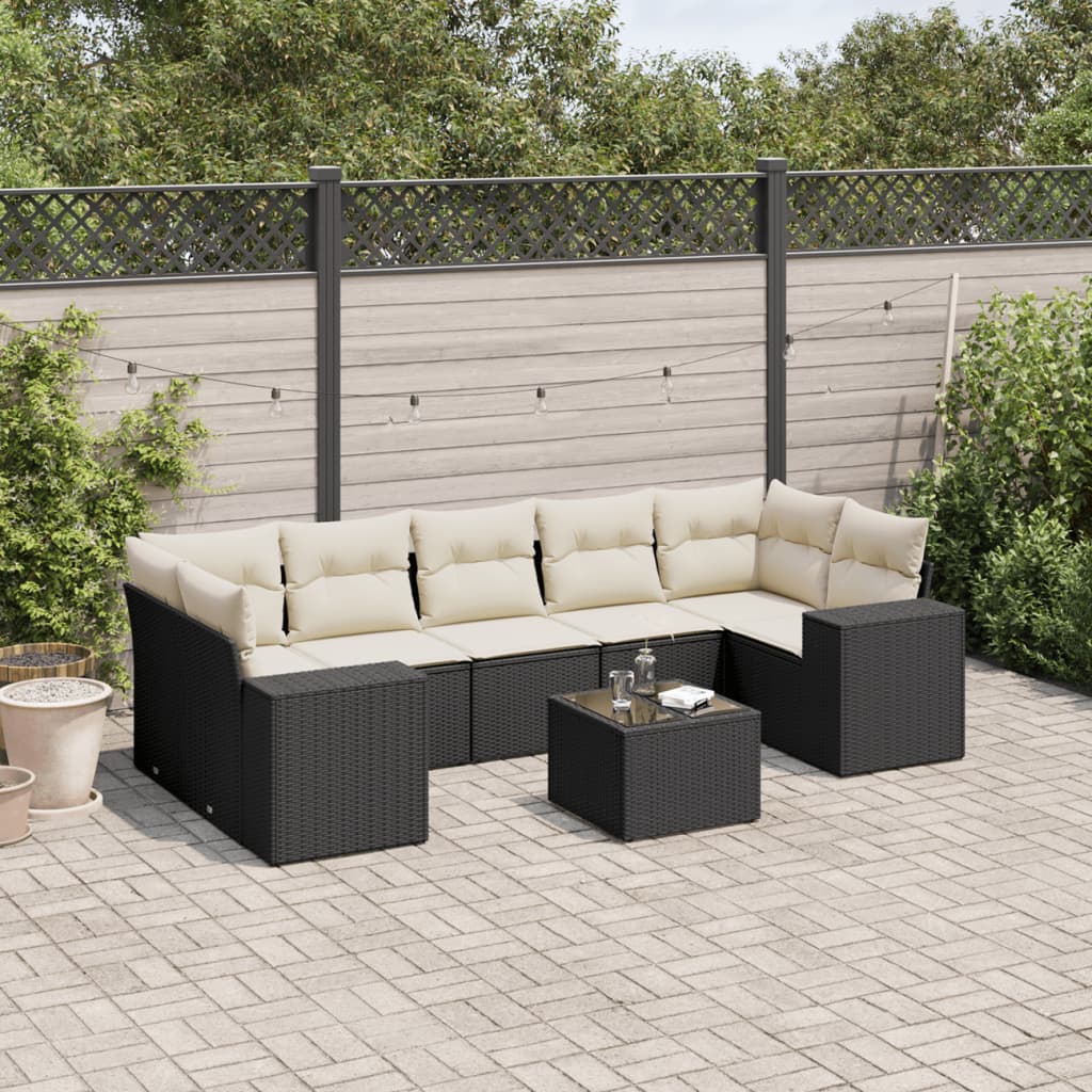 vidaXL Set Divani da Giardino con Cuscini 8 pz Nero in Polyrattan