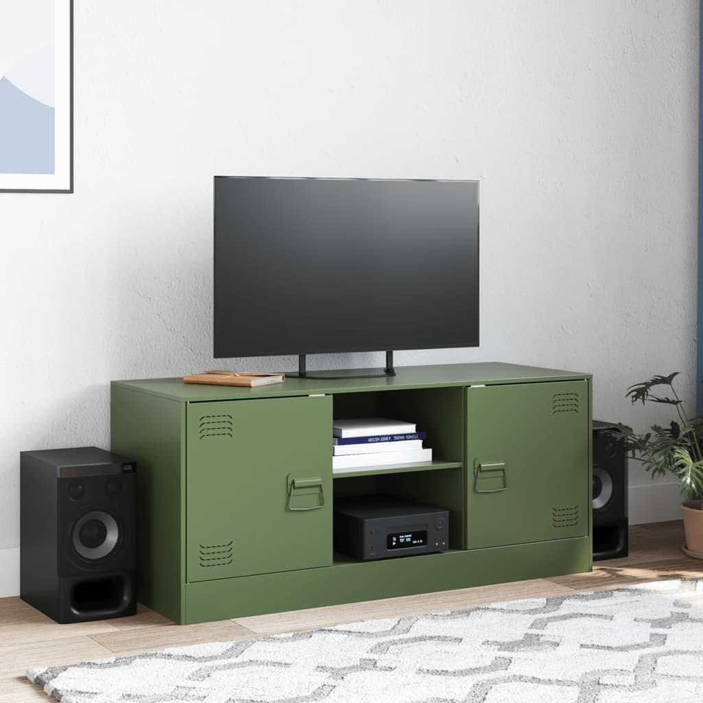 vidaXL Mobile TV Verde Oliva 99x39x44 cm in Acciaio