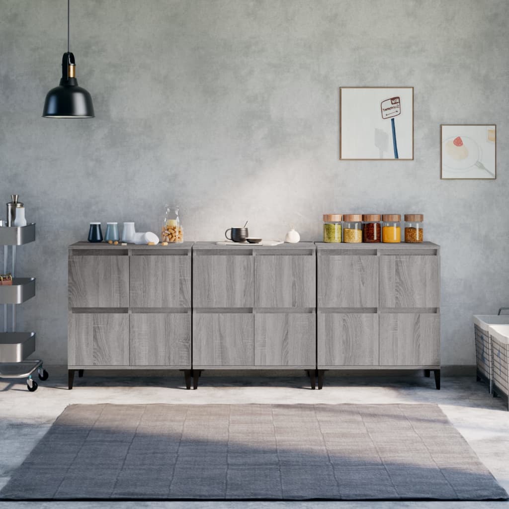 vidaXL Credenze 3pz Grigio Sonoma 60x35x70 cm in Legno Multistrato