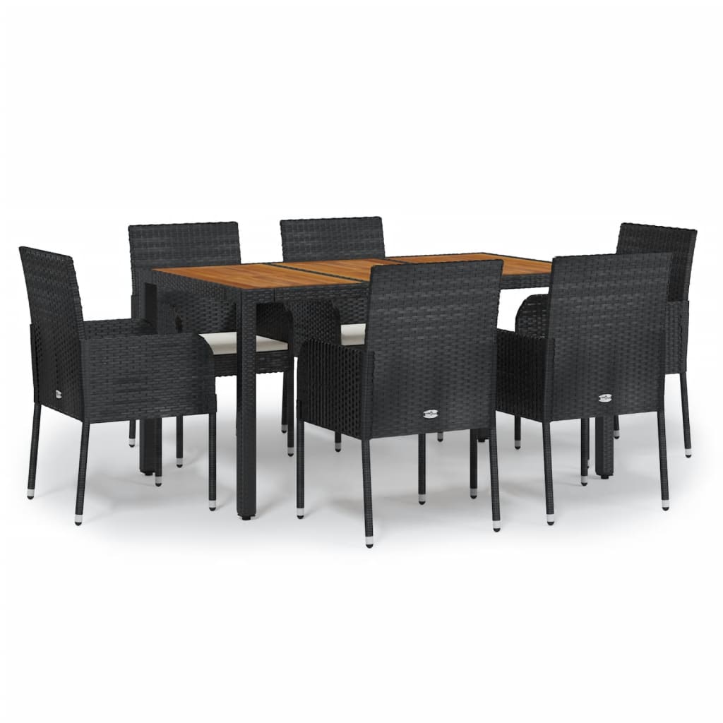 vidaXL Set da Pranzo da Giardino 7 pz Nero con Cuscini in Polyrattan