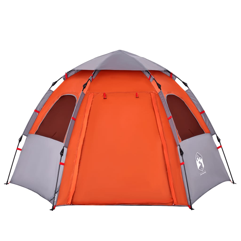 vidaXL Tenda Campeggio Cabina 4 Pers. Grigio Arancione Rilascio Rapido