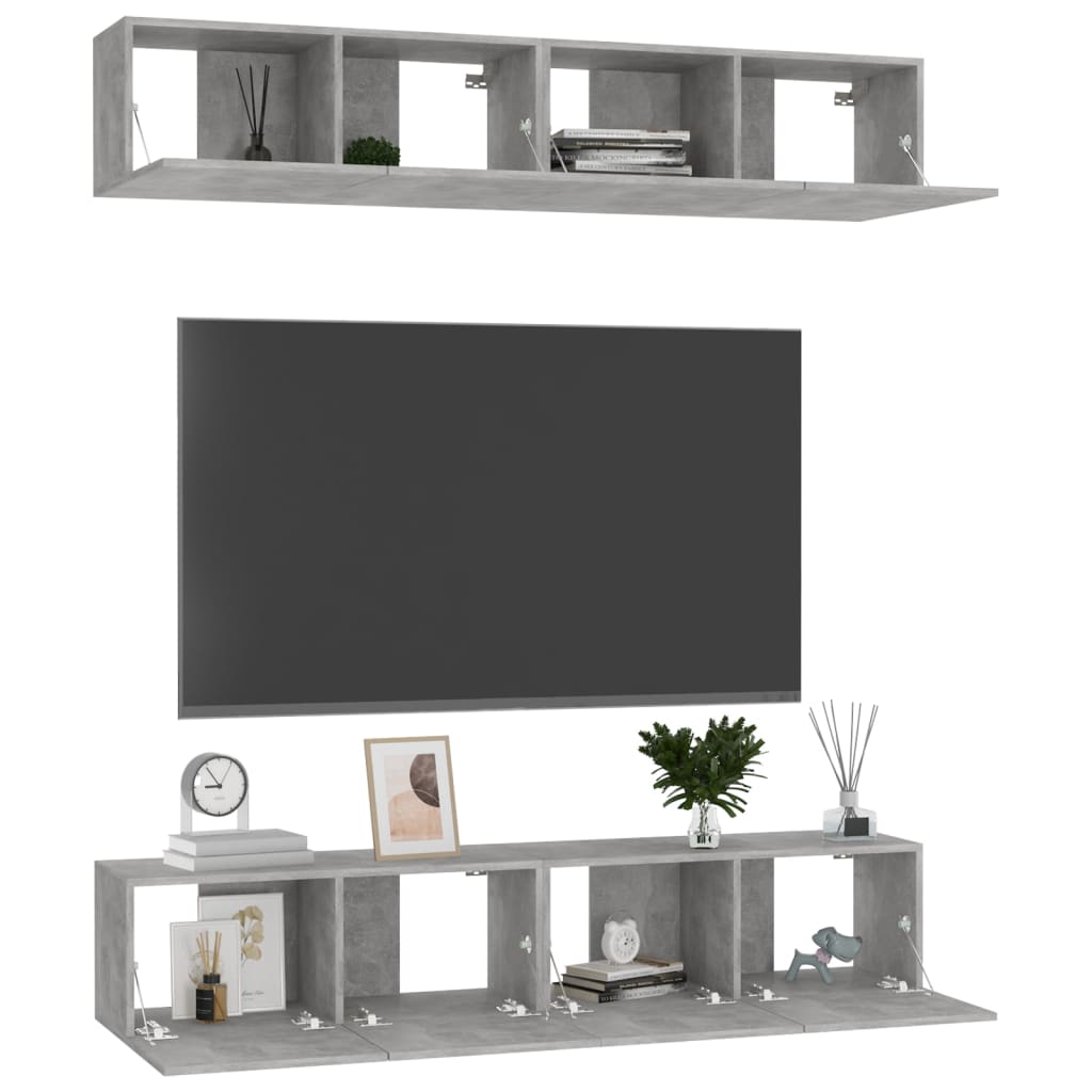 vidaXL Mobili TV 4 pz Grigio Cemento 80x30x30 cm in Legno Multistrato