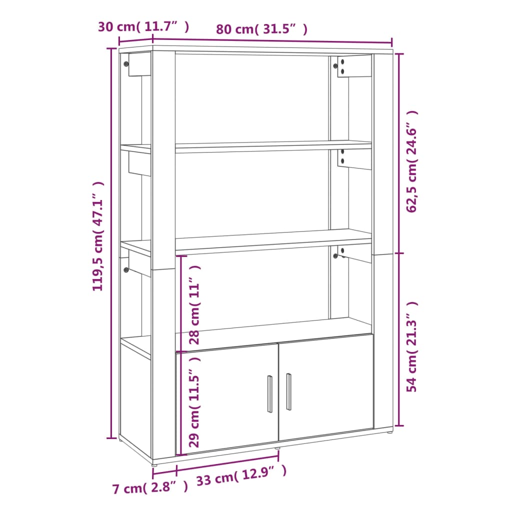 vidaXL Credenza Nera 80x30x119,5 cm in Legno Multistrato