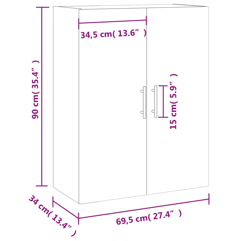 vidaXL Mobile a Parete Bianco Lucido 69,5x34x90 cm