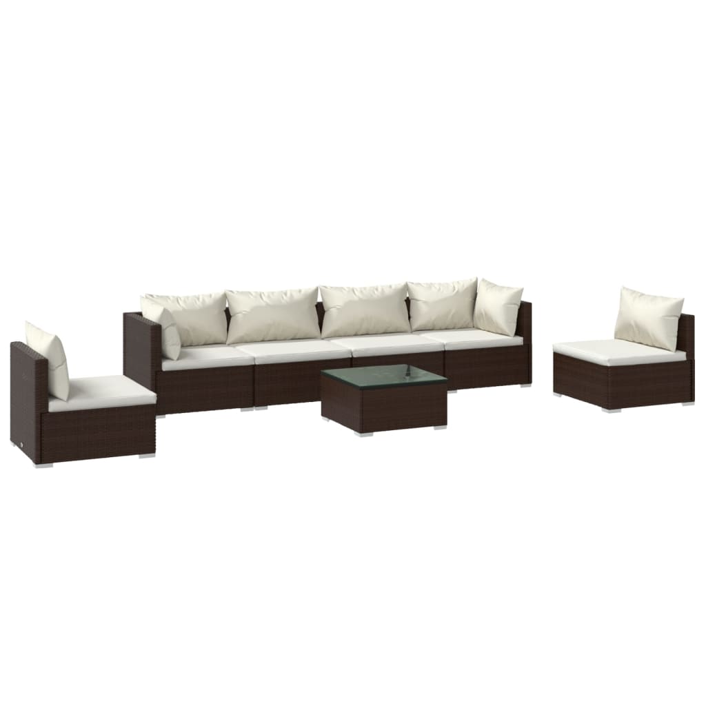 vidaXL Set Divani da Giardino 7 pz con Cuscini in Polyrattan Marrone