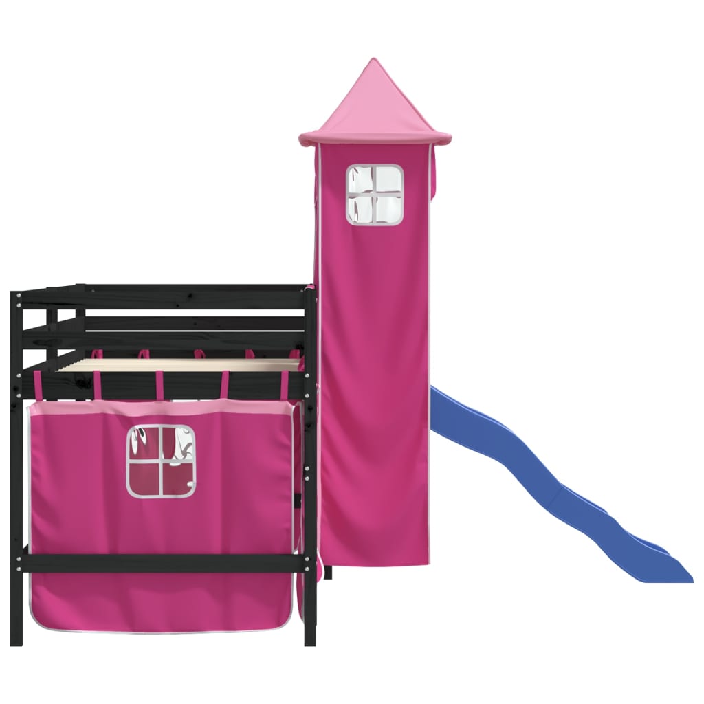 vidaXL Letto a Soppalco con Torre Bambini Rosa 80x200cm Massello Pino