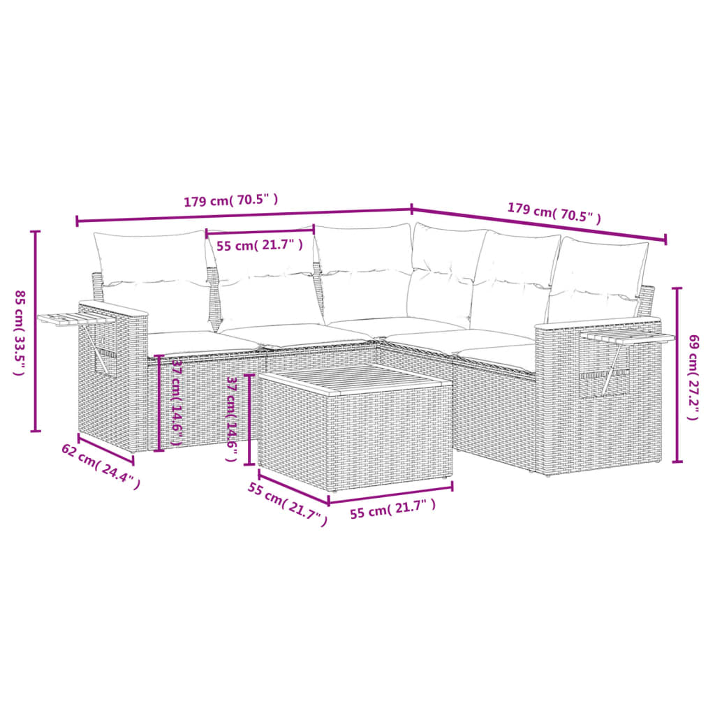 vidaXL Set Divano da Giardino 6 pz con Cuscini Beige in Polyrattan