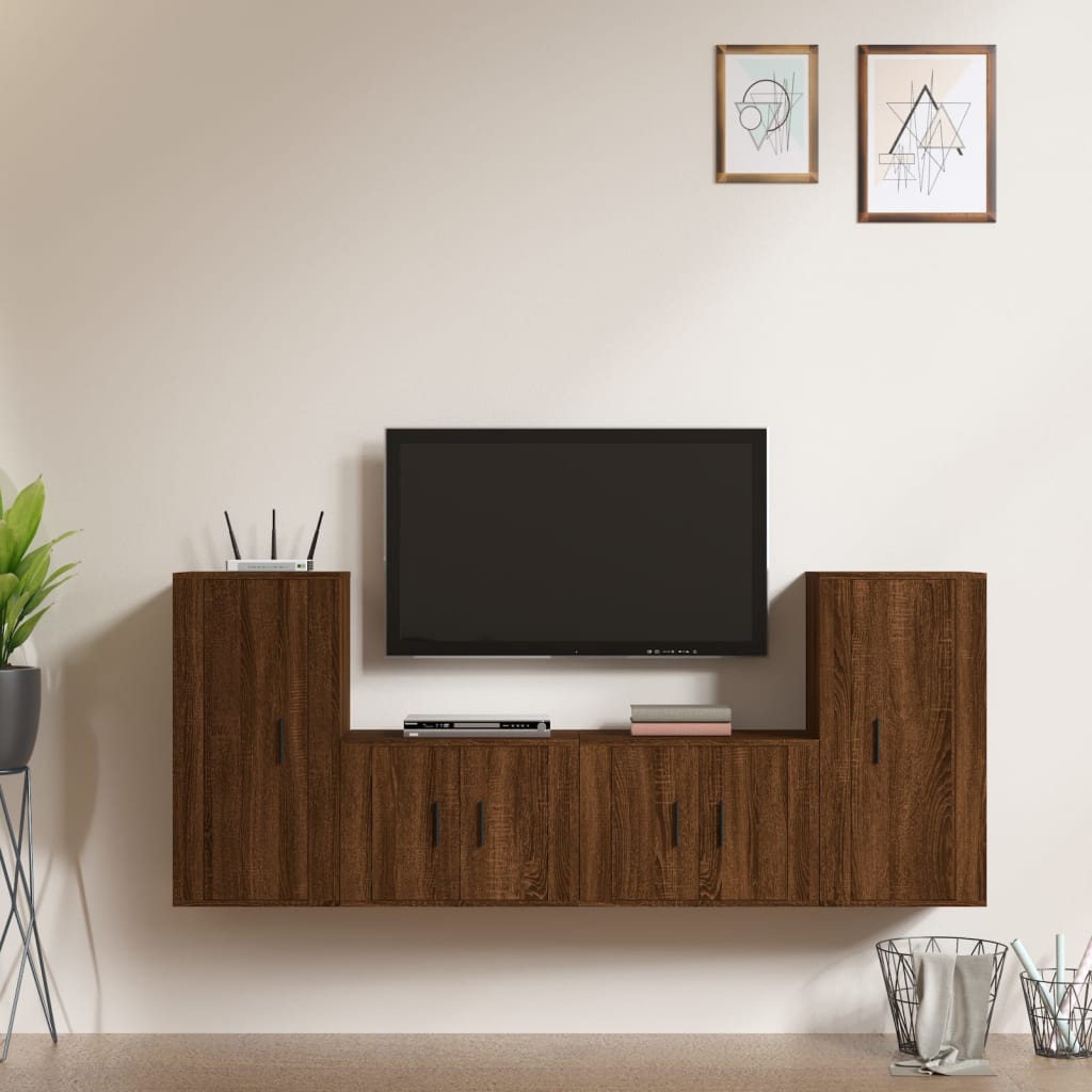 vidaXL Set Mobili Porta TV 4 pz Rovere Marrone in Legno Multistrato