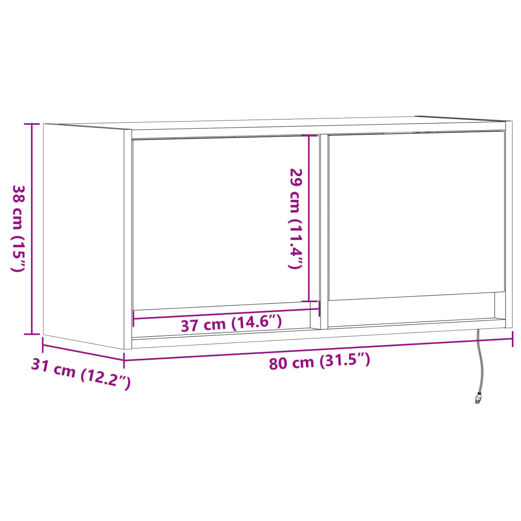 vidaXL Mobile TV a Parete con Luci LED Rovere Marrone 80x31x35 cm