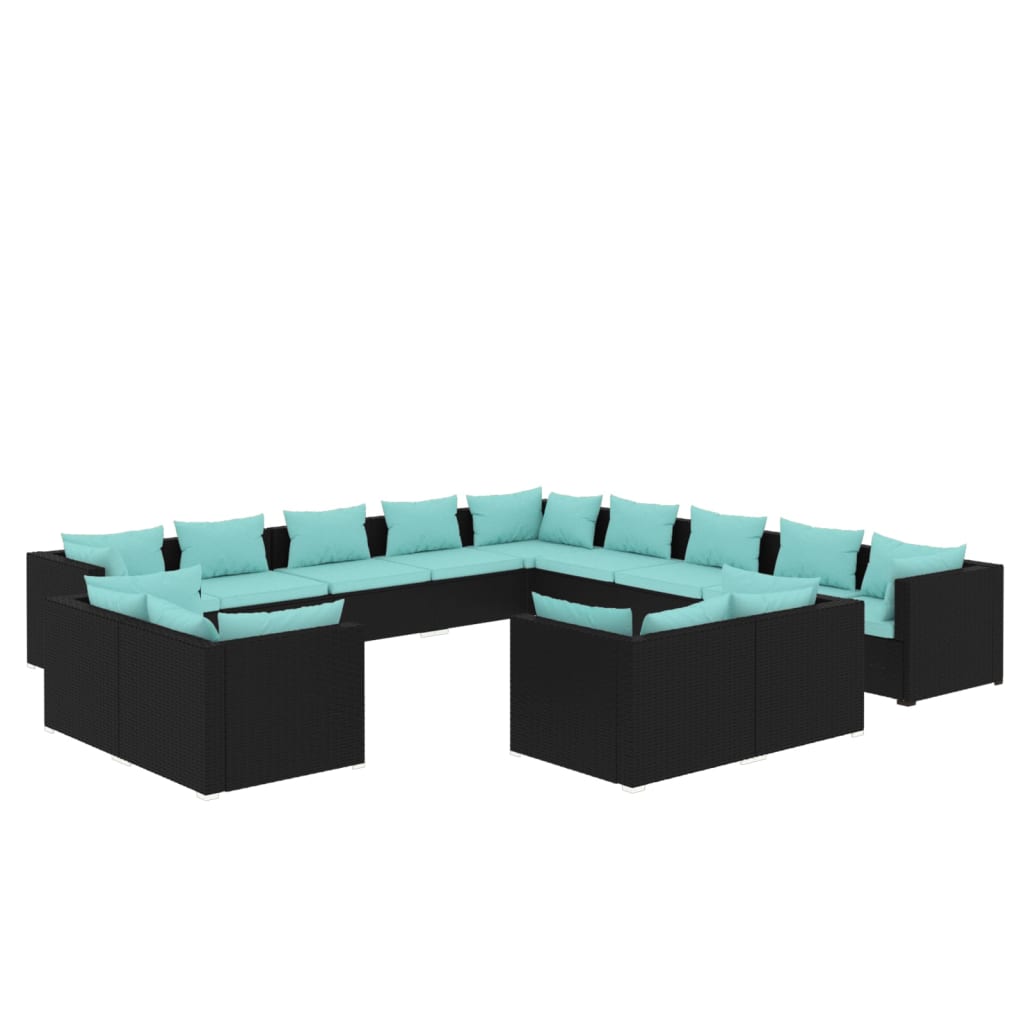 vidaXL Set Divani da Giardino 13 pz con Cuscini in Polyrattan Nero