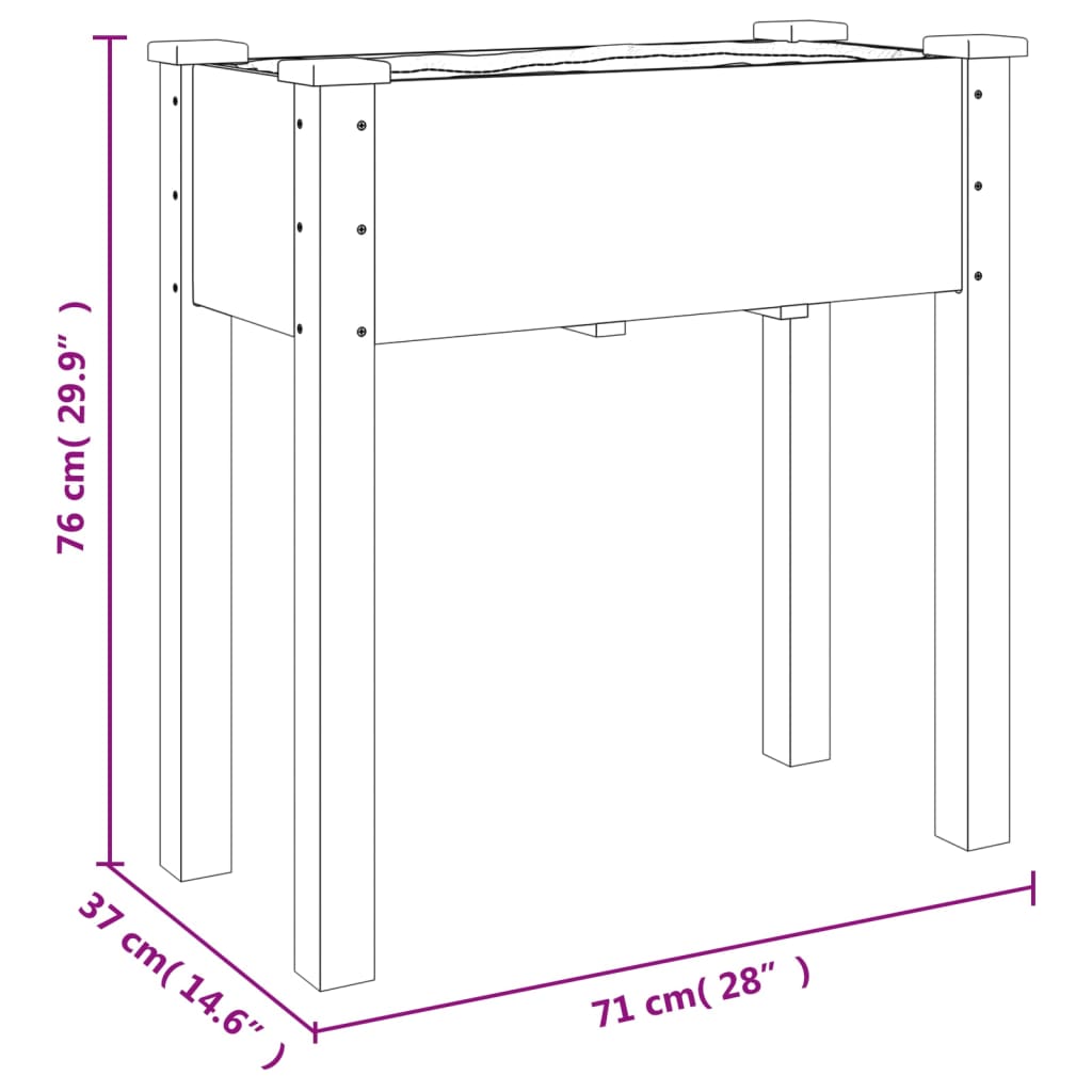 vidaXL Fioriera con Fodera Grigia 71x37x76 cm Legno Massello di Abete