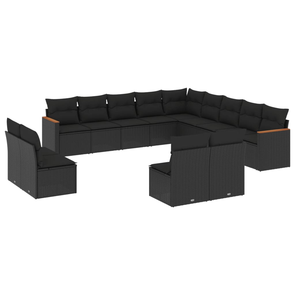 vidaXL Set Divani da Giardino 13pz con Cuscini Nero in Polyrattan