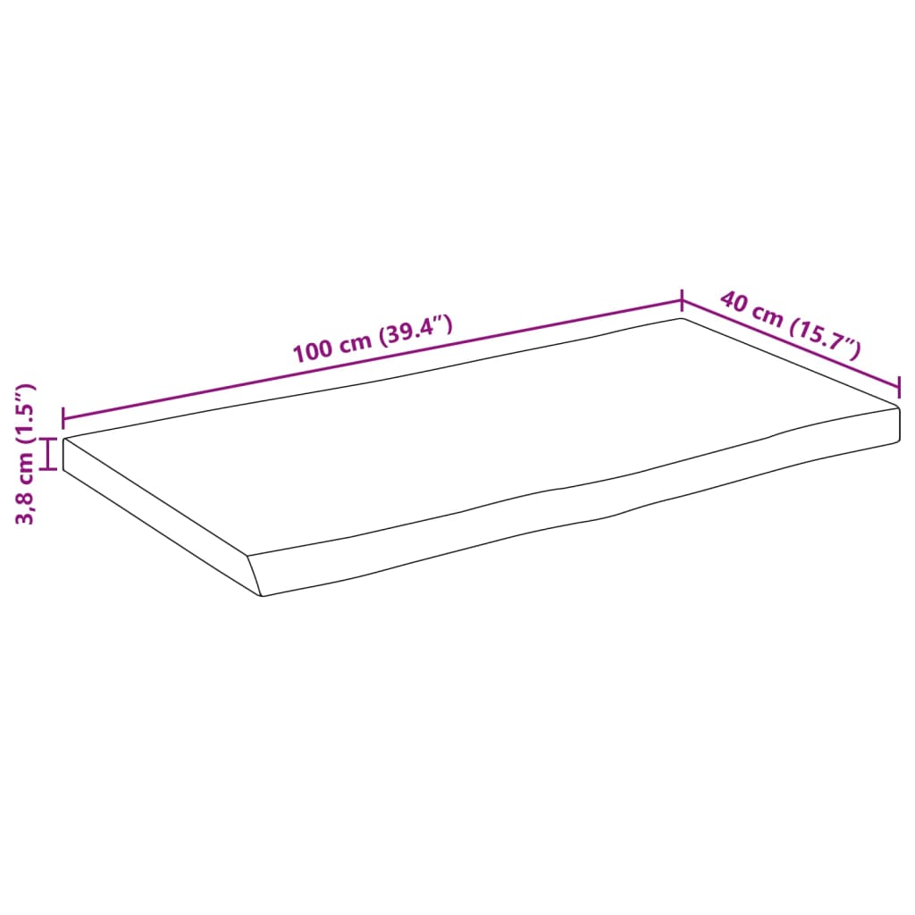 vidaXL Piano Tavolo 100x40x3,8 cm Bordi Vivi in Legno Massello Mango