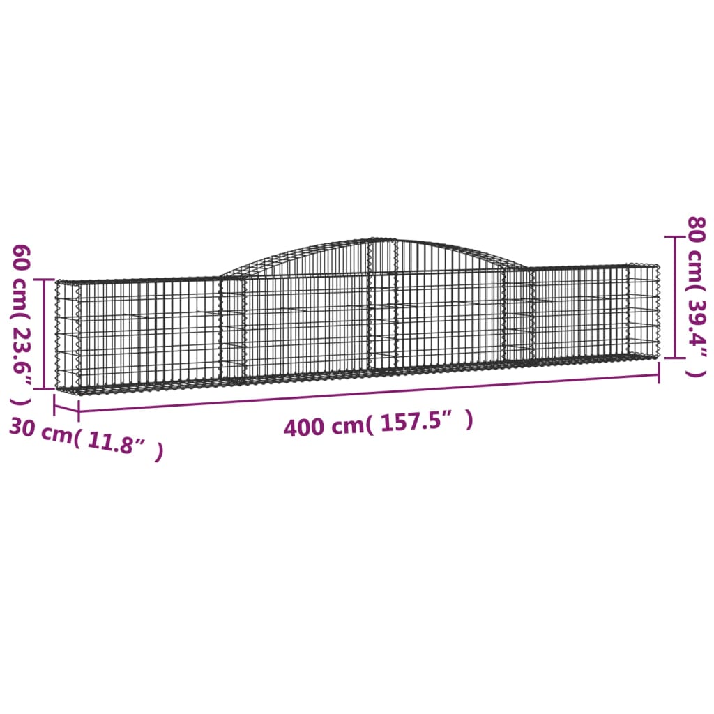 vidaXL Cesto Gabbione ad Arco 400x30x60/80 cm Ferro Zincato