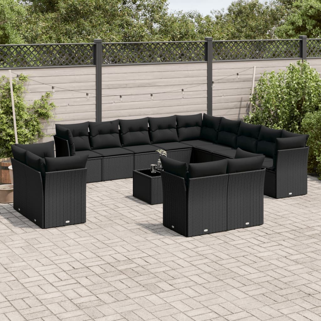 vidaXL Set Divani da Giardino 14pz con Cuscini in Polyrattan Nero